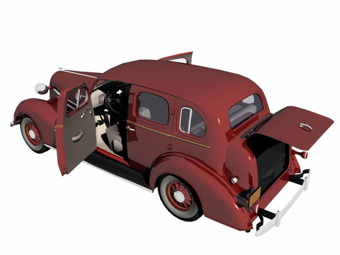 1930輛紅色轎車與開放的大門。