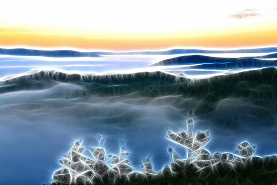 電腦畫 山巒云海