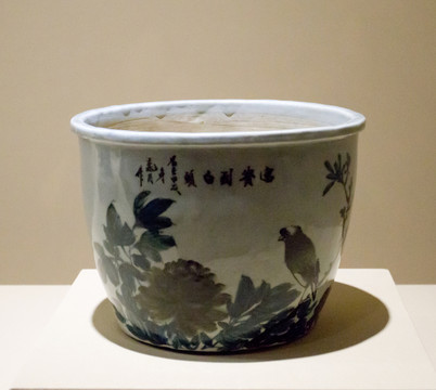 墨綠彩花鳥(niǎo)紋花盆