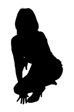 裁剪路徑的女人蹲的剪影