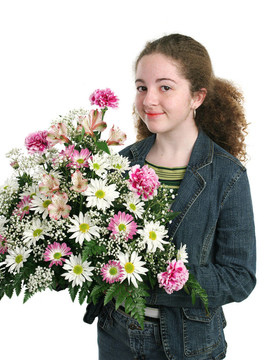 漂亮的女孩和Flowers