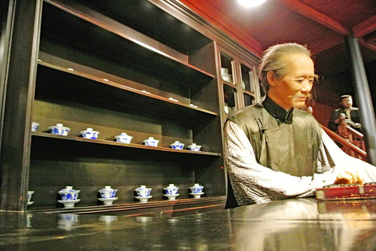 茶館 民俗蠟像