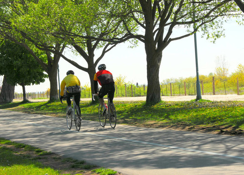 騎自行車在公園