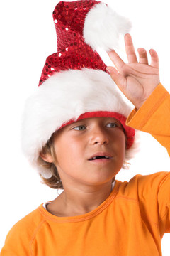 帶santa帽子的男孩