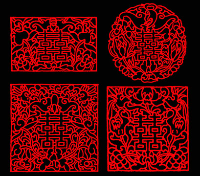 中國(guó)傳統(tǒng)家具木刻紋飾 雙喜字