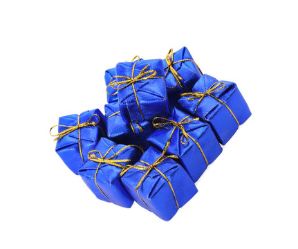 白色背景上的藍(lán)色禮物組