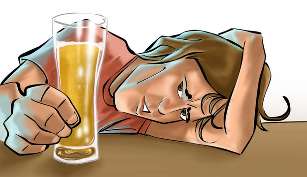 一個男孩喝啤酒