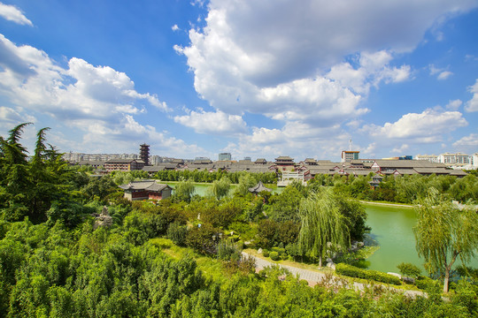 藍(lán)天白云下的城市風(fēng)光