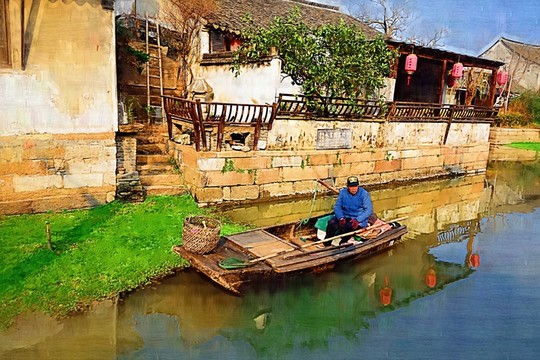 江南古鎮(zhèn)油畫(huà)