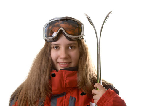 女孩微笑的滑雪者