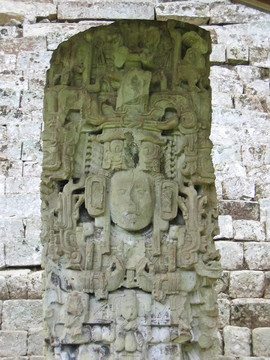 Maya deus的雕像；Copan；洪都拉斯