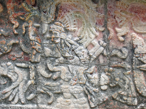 一個(gè)瑪雅神廟石雕的細(xì)節(jié)；奇琴伊察；墨西哥