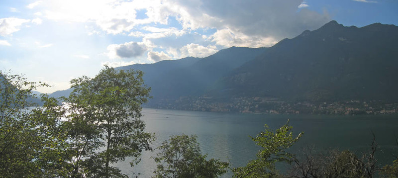在前景的一些樹湖來湖；Italia；全景圖；