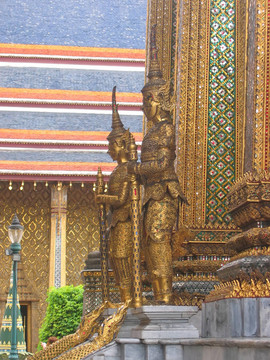 Wat Phra Kaeo和戰(zhàn)士雕像金皇宮；曼谷；泰國