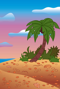 夏季場景；海灘；棕櫚