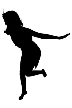 女子飛行或下降的剪裁路徑剪影