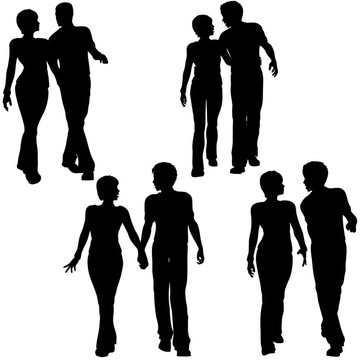 男人女人情侶漫步的剪影