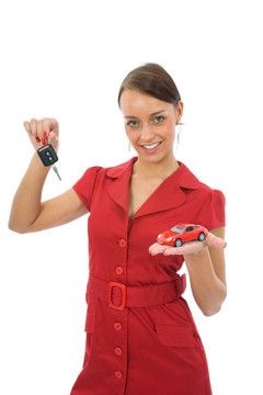 女商人的廣告銷售的汽車