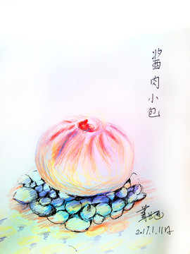 彩鉛畫醬肉小包子