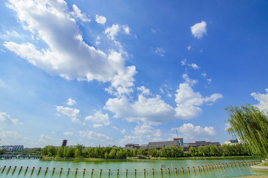 碧水藍天城市風光