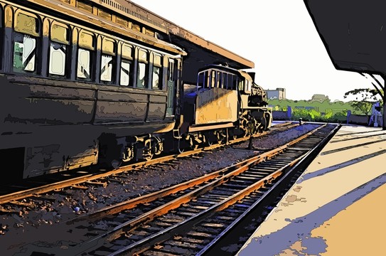 老式火車站 油畫