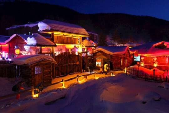 雪鄉(xiāng) 夜景 燈光 紅燈