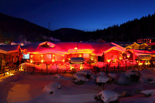 雪鄉(xiāng) 小屋 夜景 風(fēng)景 雪景