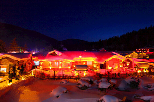 雪鄉(xiāng) 小屋 夜景 風景 雪景