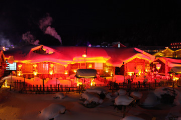 雪鄉(xiāng) 夜景 燈光 紅燈 燈籠