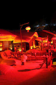 雪鄉(xiāng) 夜景 燈光 紅燈