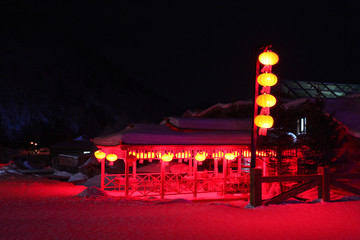 雪鄉(xiāng) 夜景 燈光 紅燈 燈籠