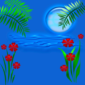 熱帶海灘上的藍月亮