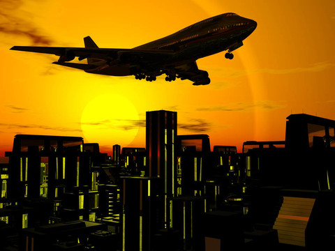 城市上空的飛機(jī)