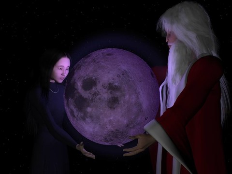 一個(gè)3D的女人；圣誕老人和月亮。