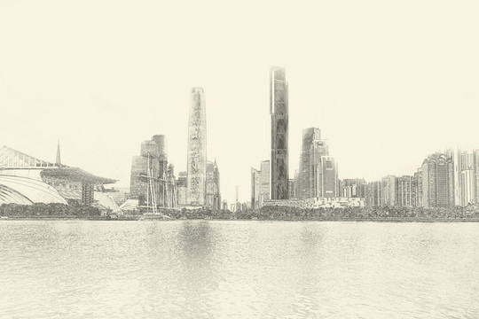 廣州城市線描  合層