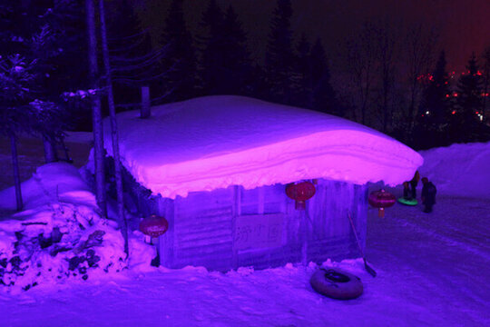 雪鄉(xiāng) 夜景 風(fēng)景 雪景 小屋