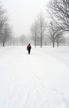 走在雪的小路上的人