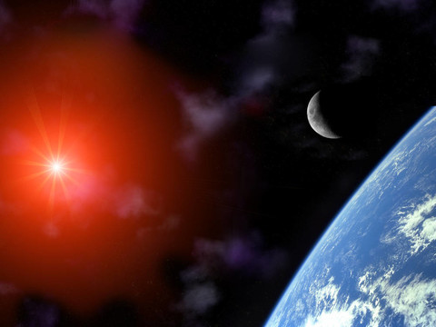 地球與新月和太陽在宇宙