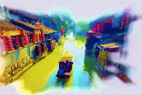 江南水鄉(xiāng)油畫
