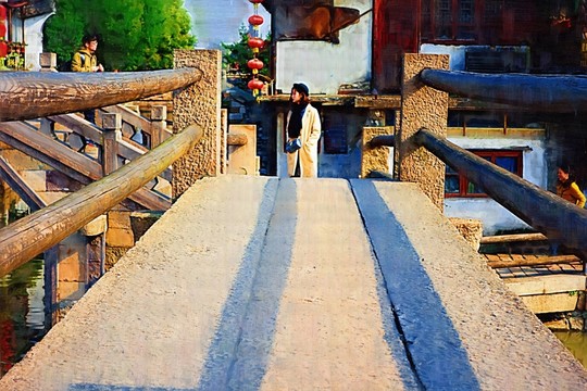 江南古鎮(zhèn)油畫