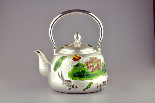 掐絲琺瑯純銀茶具
