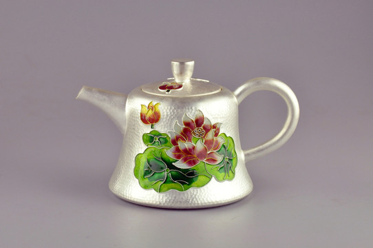 掐絲琺瑯純銀茶具