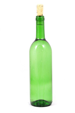 白葡萄酒上的瓶子和葡萄