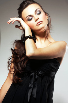 與Long Brown Hair的女人