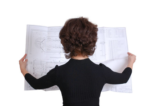 持有一些工程計劃的女建筑師