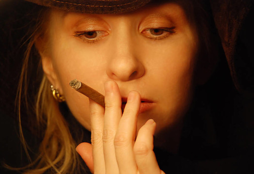 迷人的年輕女人與雪茄