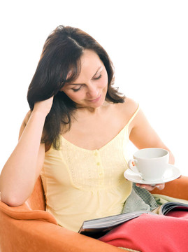年輕的女人喜歡喝一杯茶