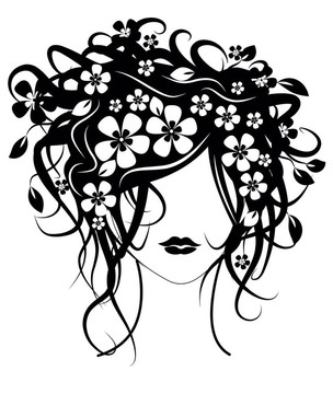 美麗的女孩，頭發(fā)上的花