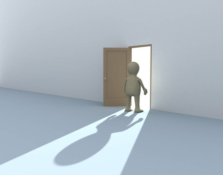 3D人在一個開放的大門