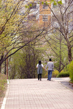 在公園里散步。